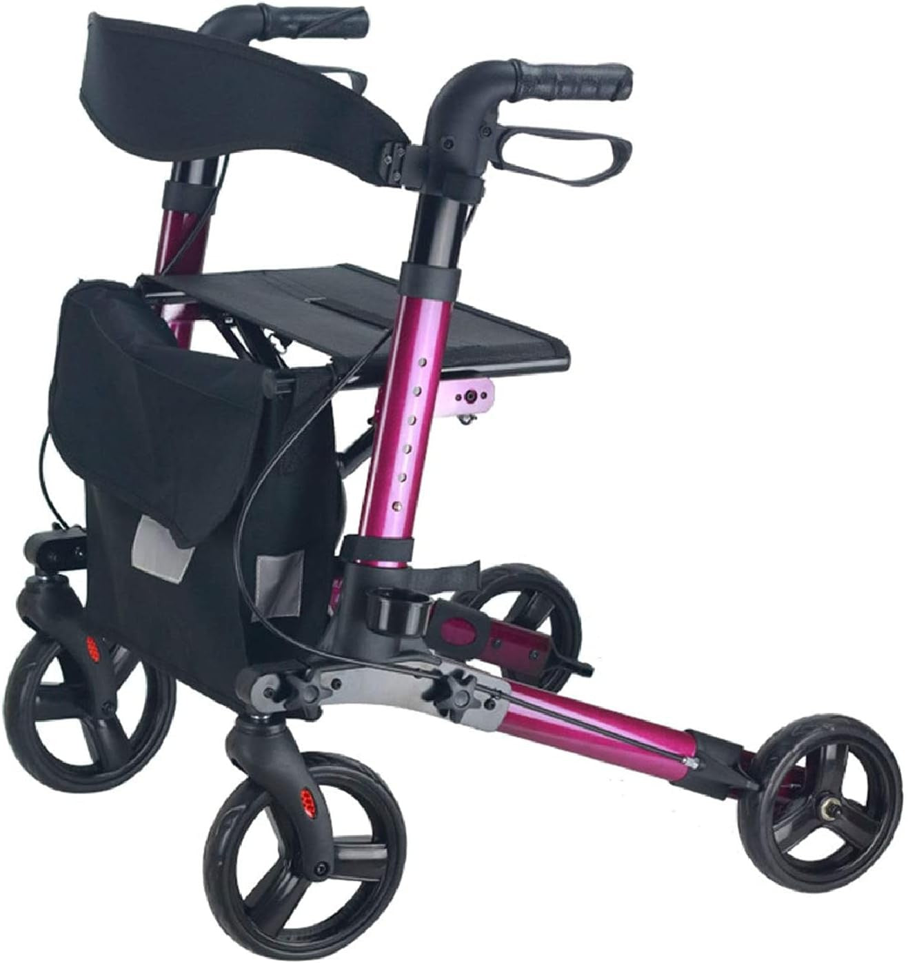 4 Wheel Rollator Walker with Seat Backrest Folding Lightweight Adjustable