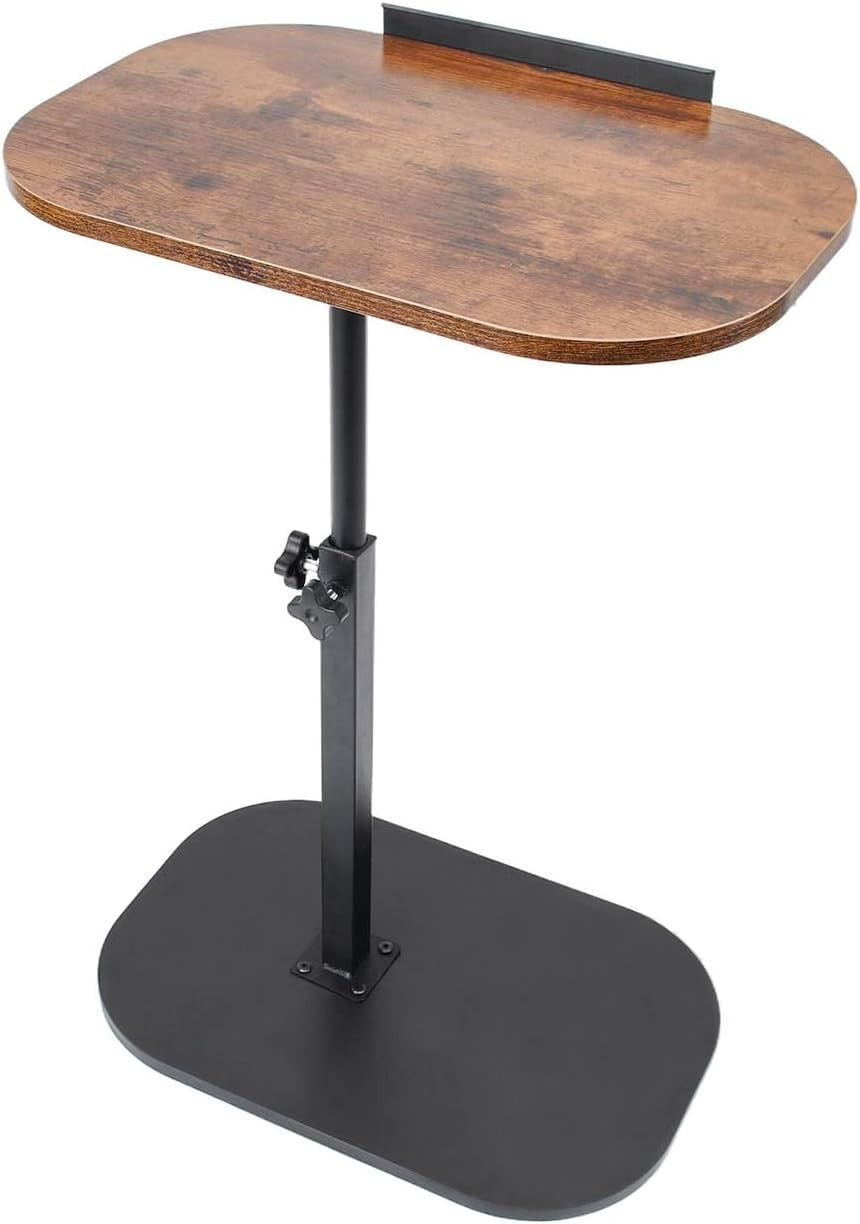 Adjustable C Shaped Side Table Swivel Laptop Desk for Sofa Bed Rustic Wood