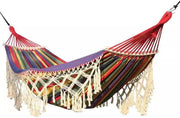 Double Canvas Hammock with Tassels, Anti-Rollover Arc Pole, 2-Person Outdoor