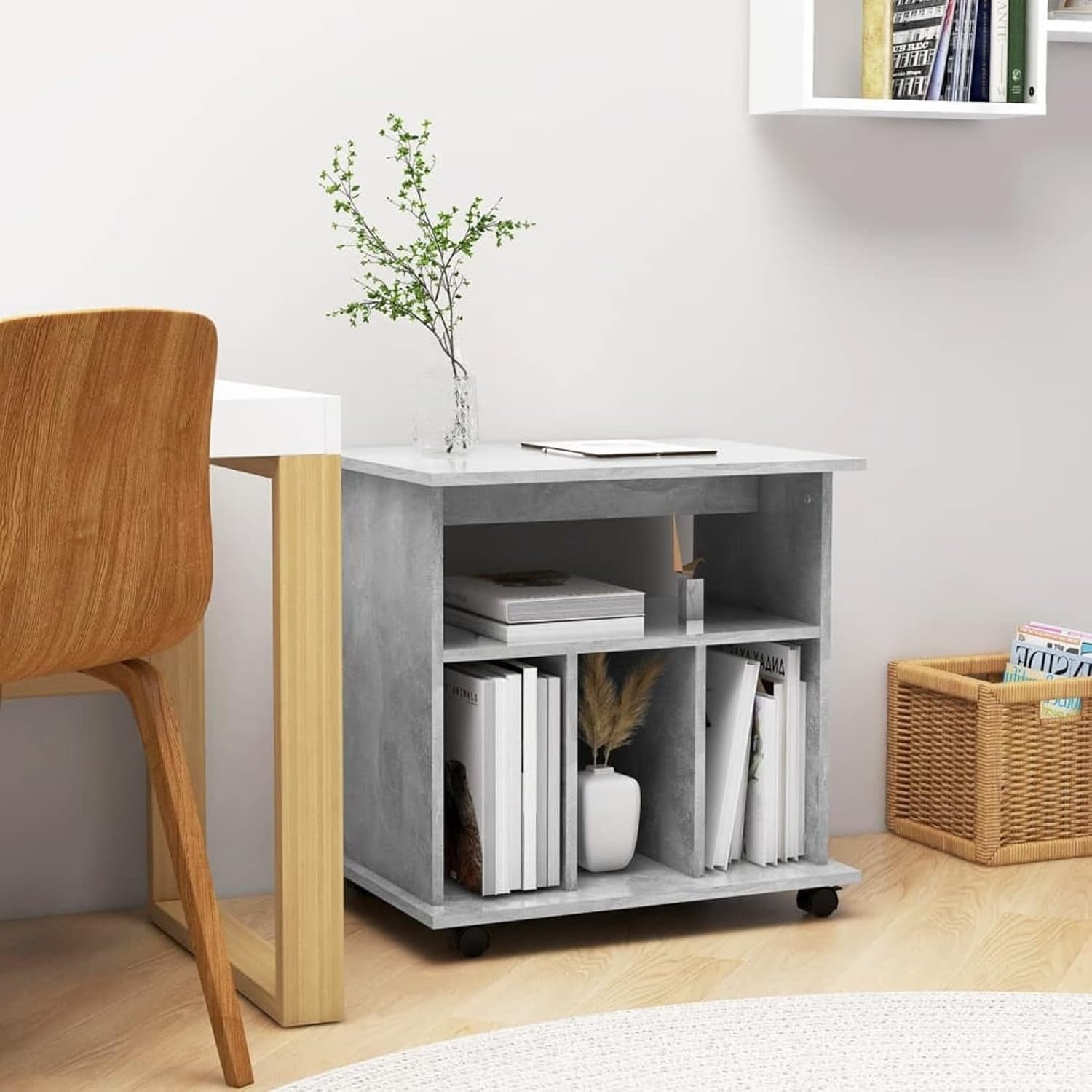 Concrete Grey Rolling File Cabinet Wooden Under Desk Storage Unit