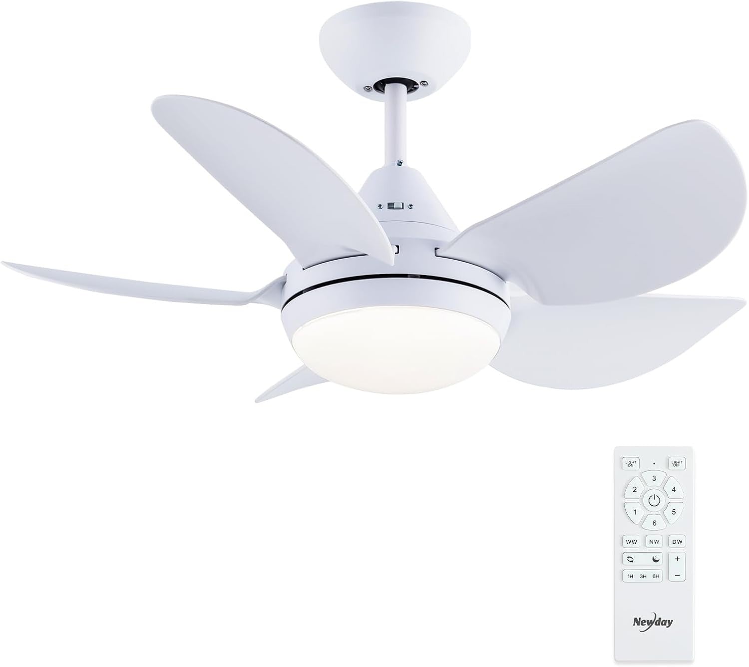 30" Ceiling Fan with Light, 6-Speed DC Motor, Remote, Dimmable LED