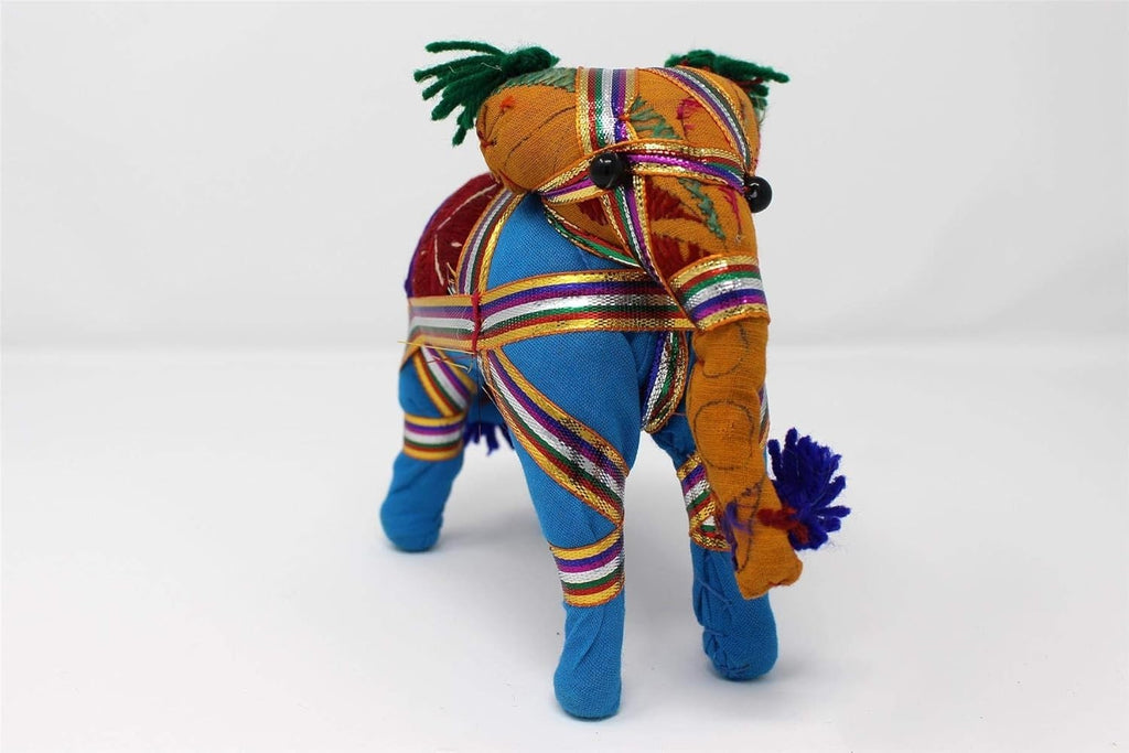 Blue Fabric Elephant Ornament | Handcrafted Colourful Standing Decor | 11cm