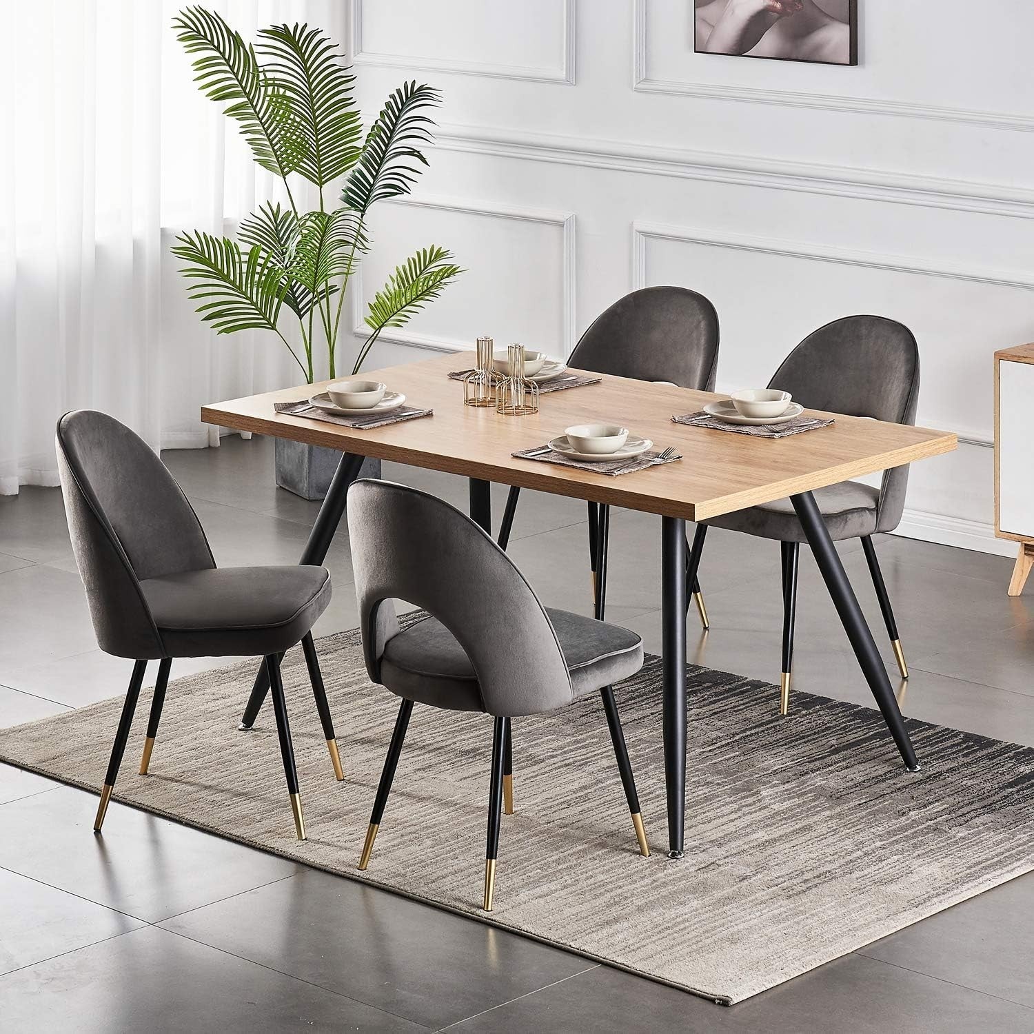 Modern Oak Dining Table 150cm Black Metal Legs – Kitchen & Home Use