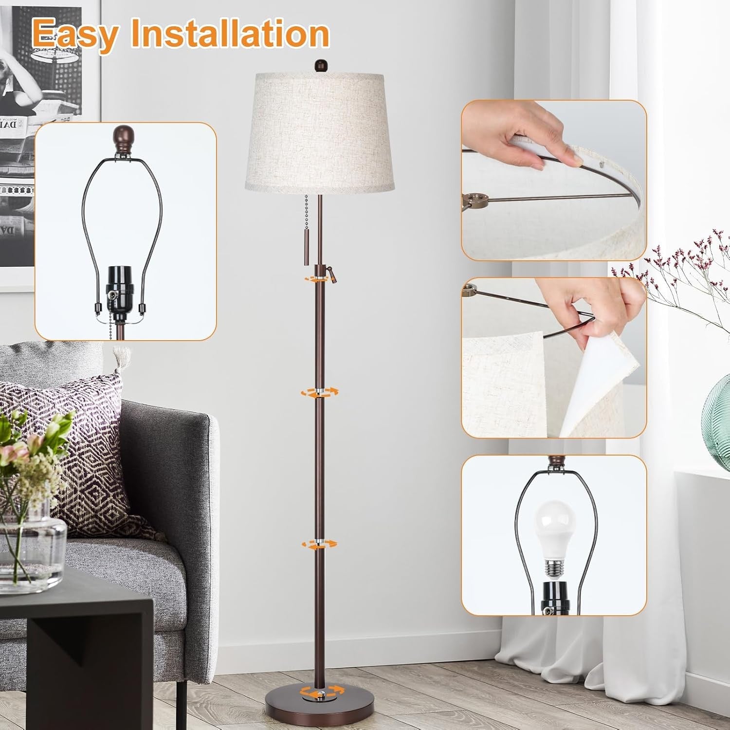 Adjustable Floor Lamp Brown Height Adjustable 3 Colour LED Standing Light