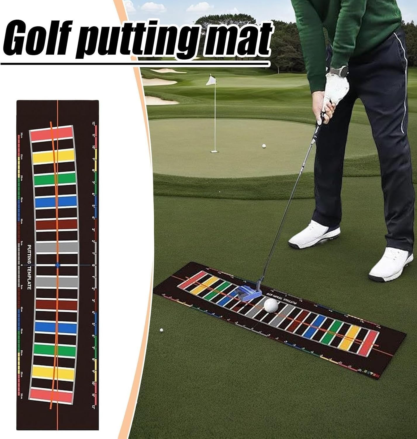 Golf Putting Mat Alignment Trainer 300cm Practice Aid Indoor Outdoor