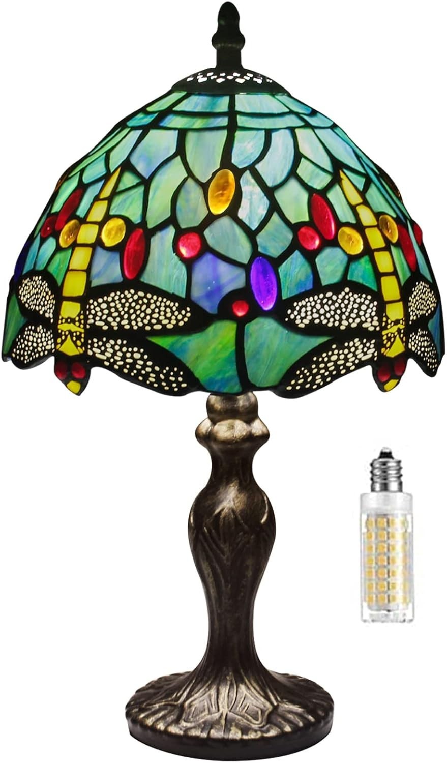 Stained Glass Table Lamp Vintage Bedside Light Art Deco Home Decor