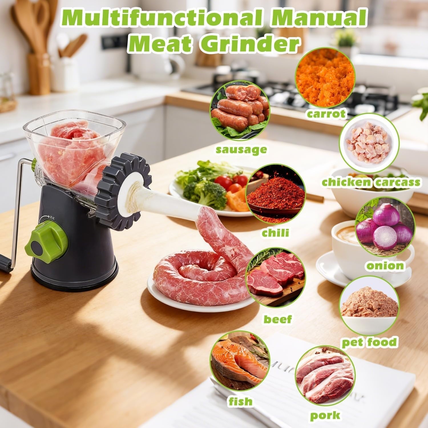 6 in 1 Manual Meat Grinder Sausage Stuffer Mincer Suction Base