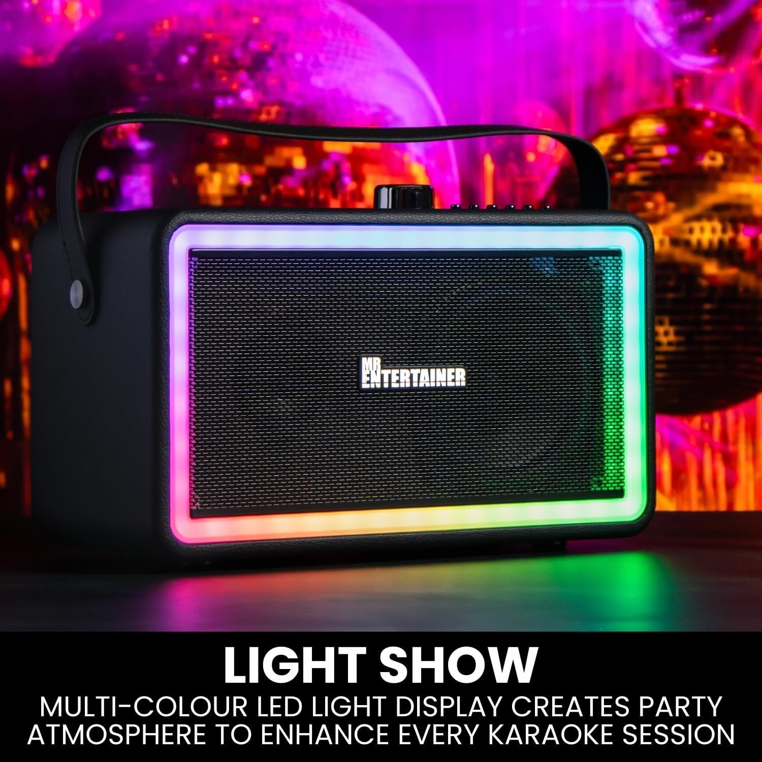 Karaoke Machine Portable Speaker 2 Wireless Mics LED Lights Kids Teens