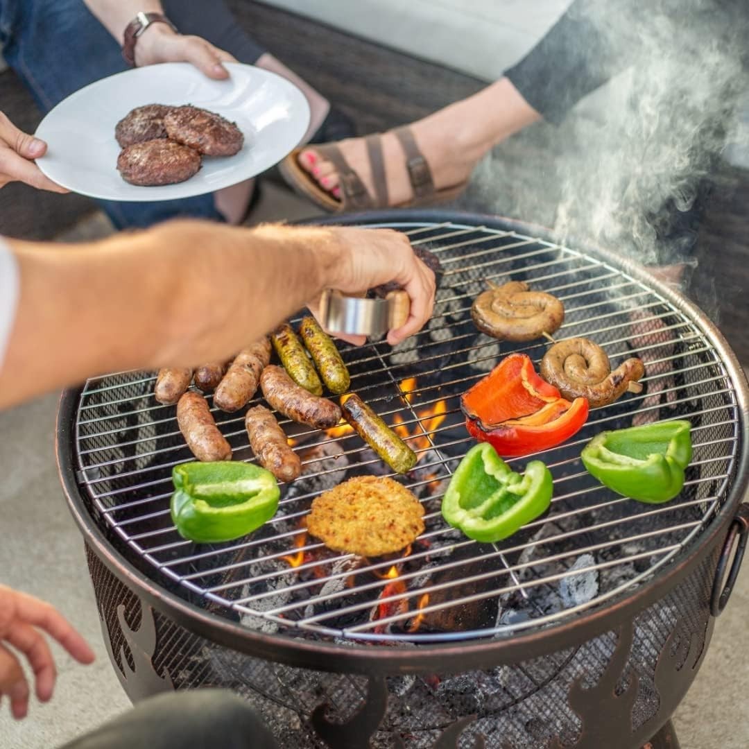 Outdoor Steel Firebowl Fire Pit with BBQ Grill 61cm Patio Heater Garden Heater
