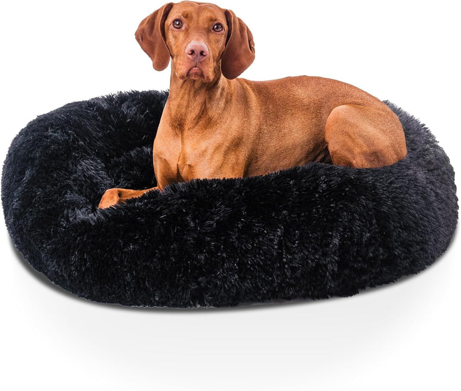 Large Calming Donut Dog Bed 80cm Washable Non Slip Black