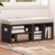2-Piece Shoe Bench Cushioned Seat 2-Tier Storage Rack with Handles Black 100cm