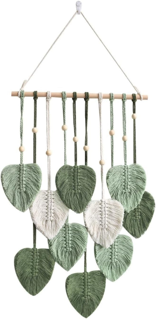 Green Boho Macrame Wall Hanging Leaf Woven Art Decor