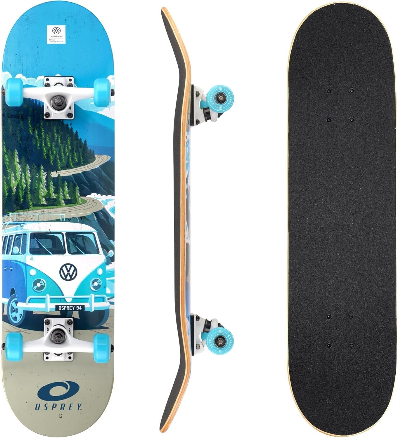 31" Beginner Trick Skateboard Double Kick Concave Maple Deck ABEC 7 Adult Blue