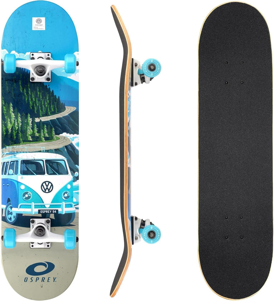 31" Beginner Trick Skateboard Double Kick Concave Maple Deck ABEC 7 Adult Blue