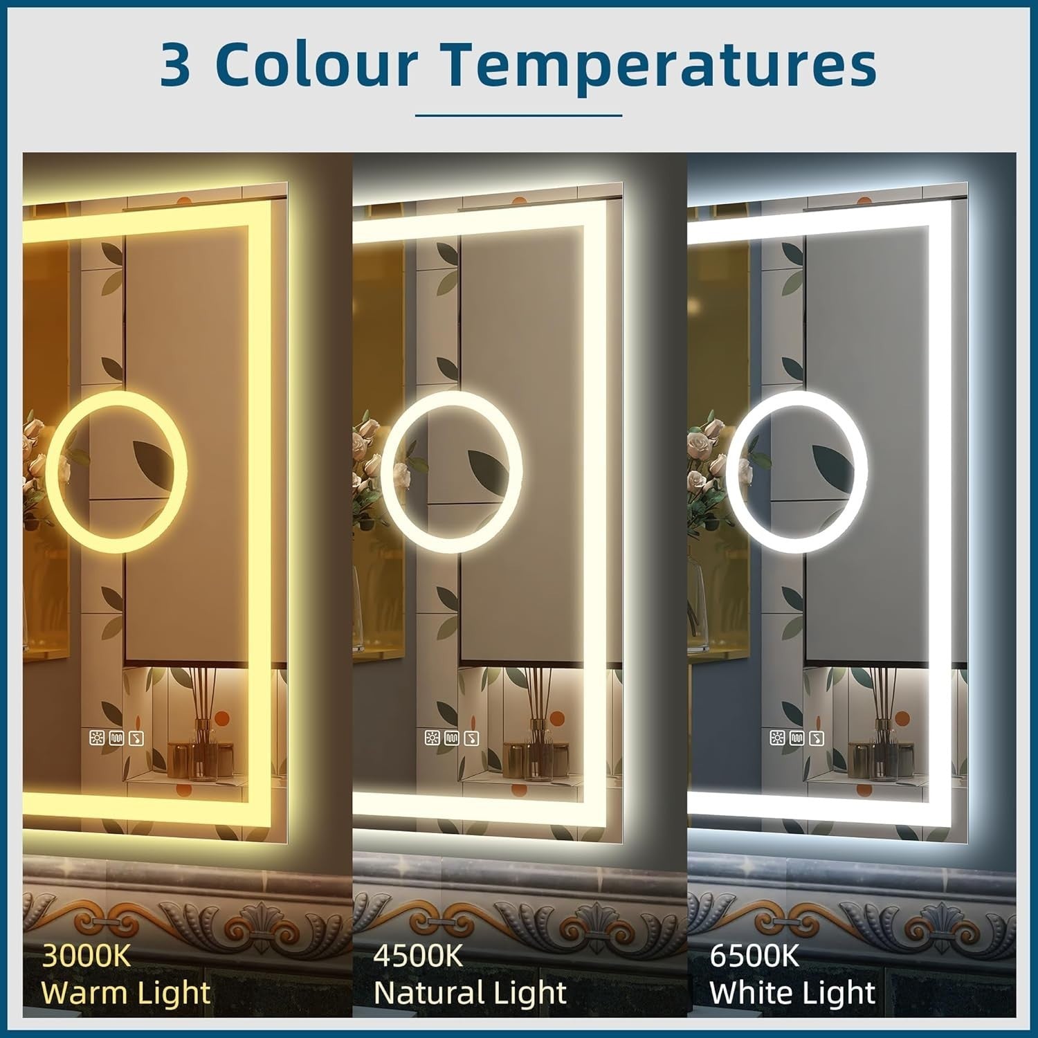 LED Bathroom Mirror 60x80 cm with Bluetooth, 5x Magnifier, Anti-Fog, Dimmable