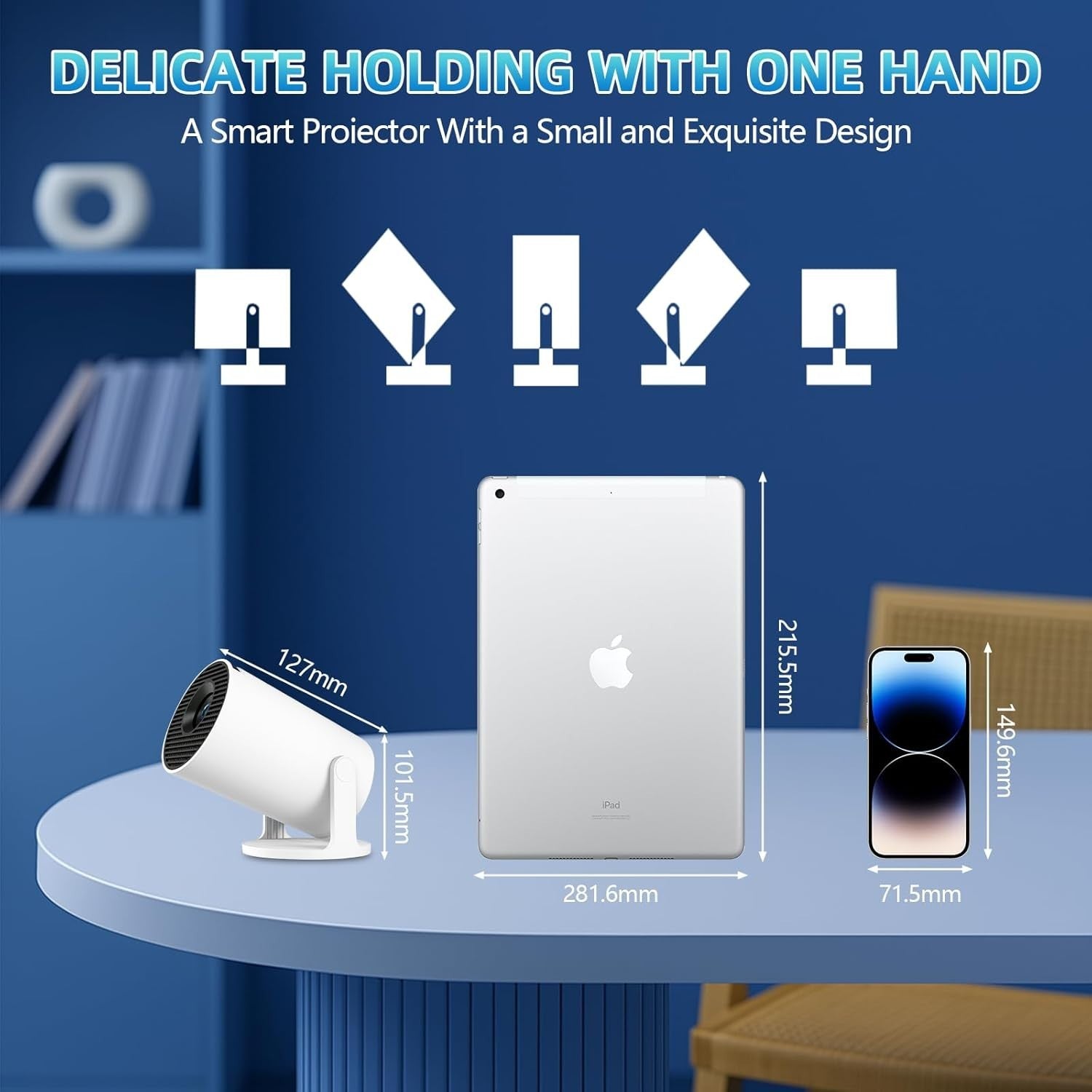 1080P Smart Mini Projector WiFi 6 Bluetooth 180° Auto Keystone 4K