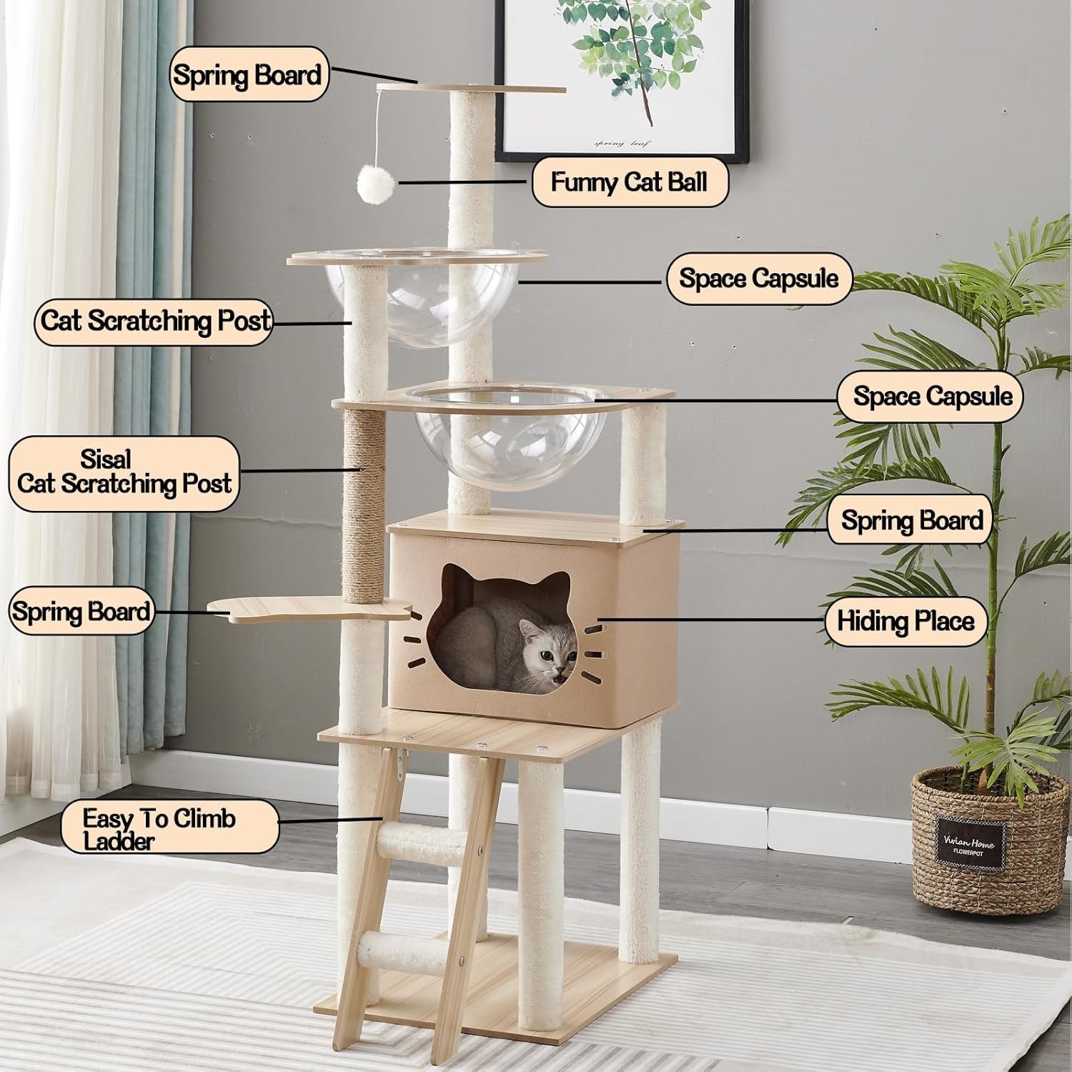 145cm Cat Tree Multi Level Tower Condo Perches Hammock Ladder Indoor Cats