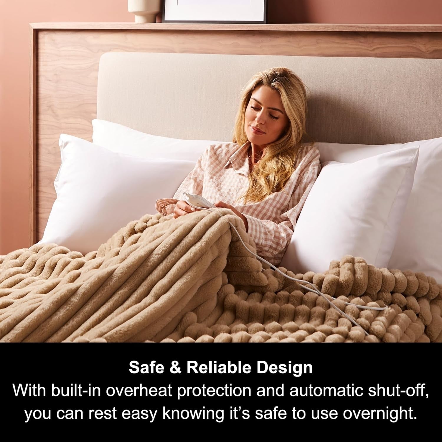 Electric Heated Throw Blanket 160x130cm Teddy Fleece 9 Heat Washable