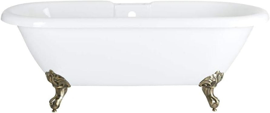 1780x825mm Double Ended Roll Top Bath White Acrylic w/ Gold Claw Feet