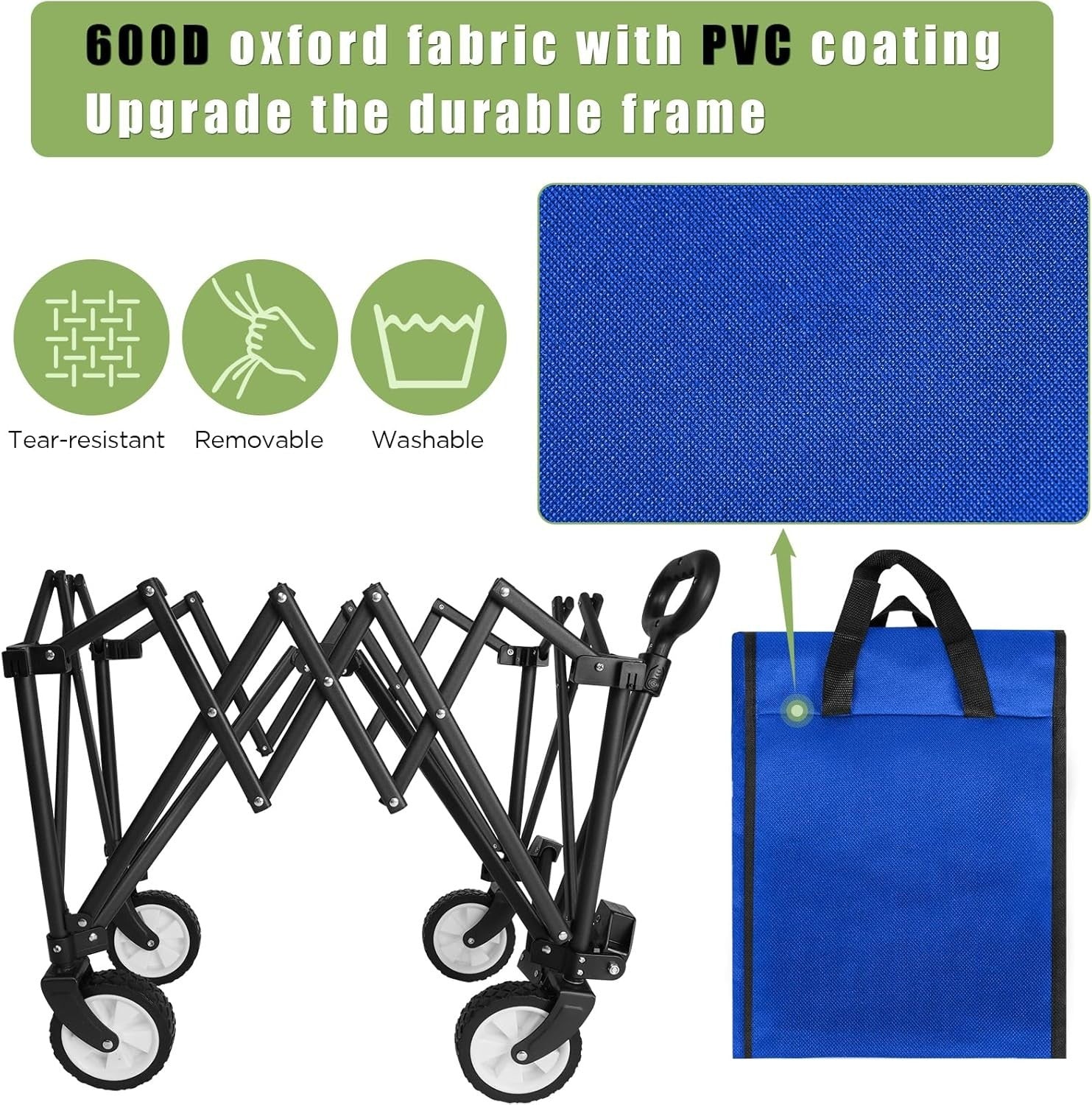 Blue Heavy Duty Folding Wagon 100L All-Terrain Garden Camping Beach Trolley