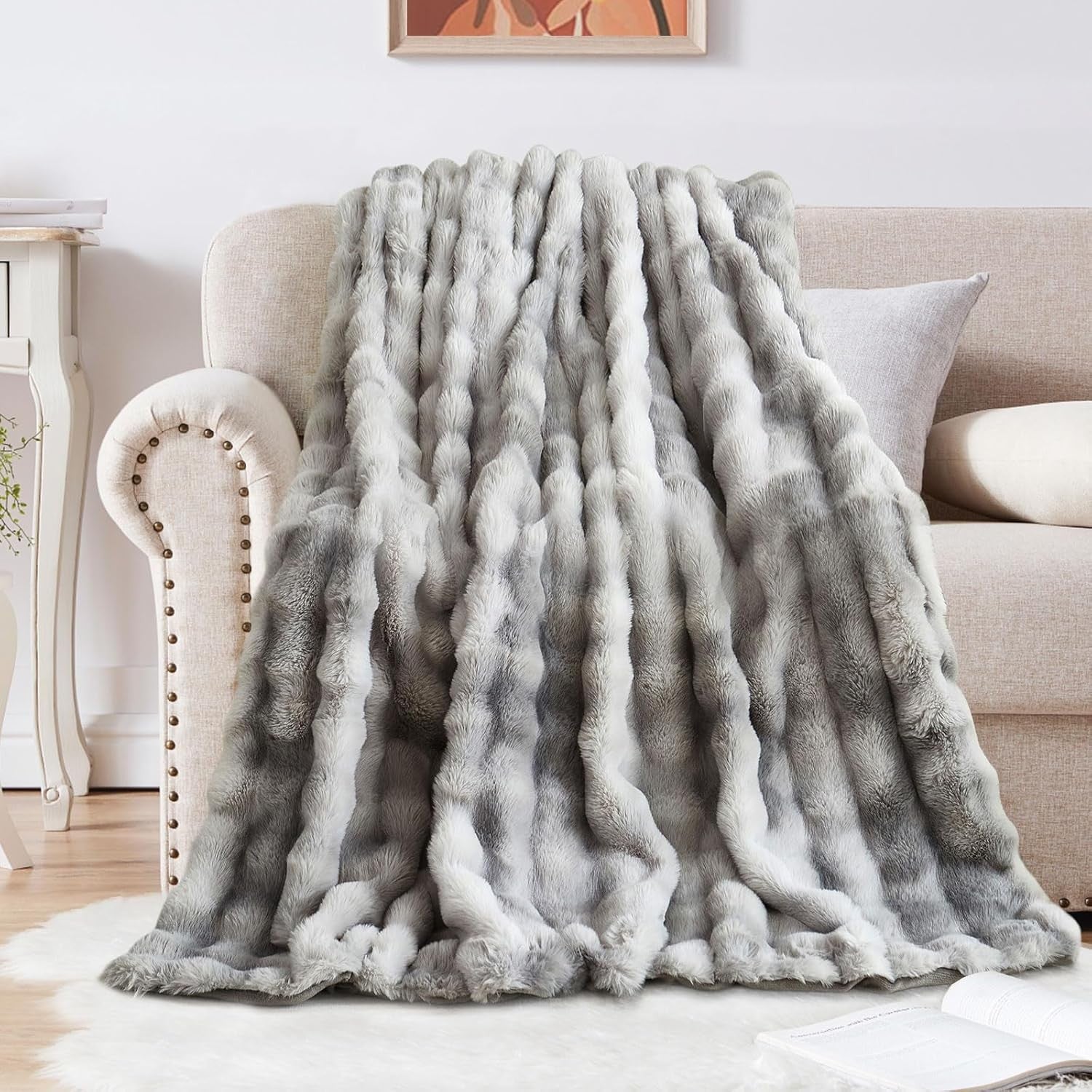 Luxury Thick Plush Fleece Throw Blanket Soft Warm Sofa Bed Tie Dye Grey 100x160c
