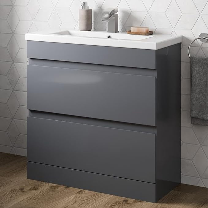 800mm Gloss Bathroom Vanity Unit with Basin Sink 2 Drawer Floor Standing cabinet