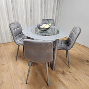 Round Glass Dining Table Set with 4 Grey Chairs Modern Kitchen Room