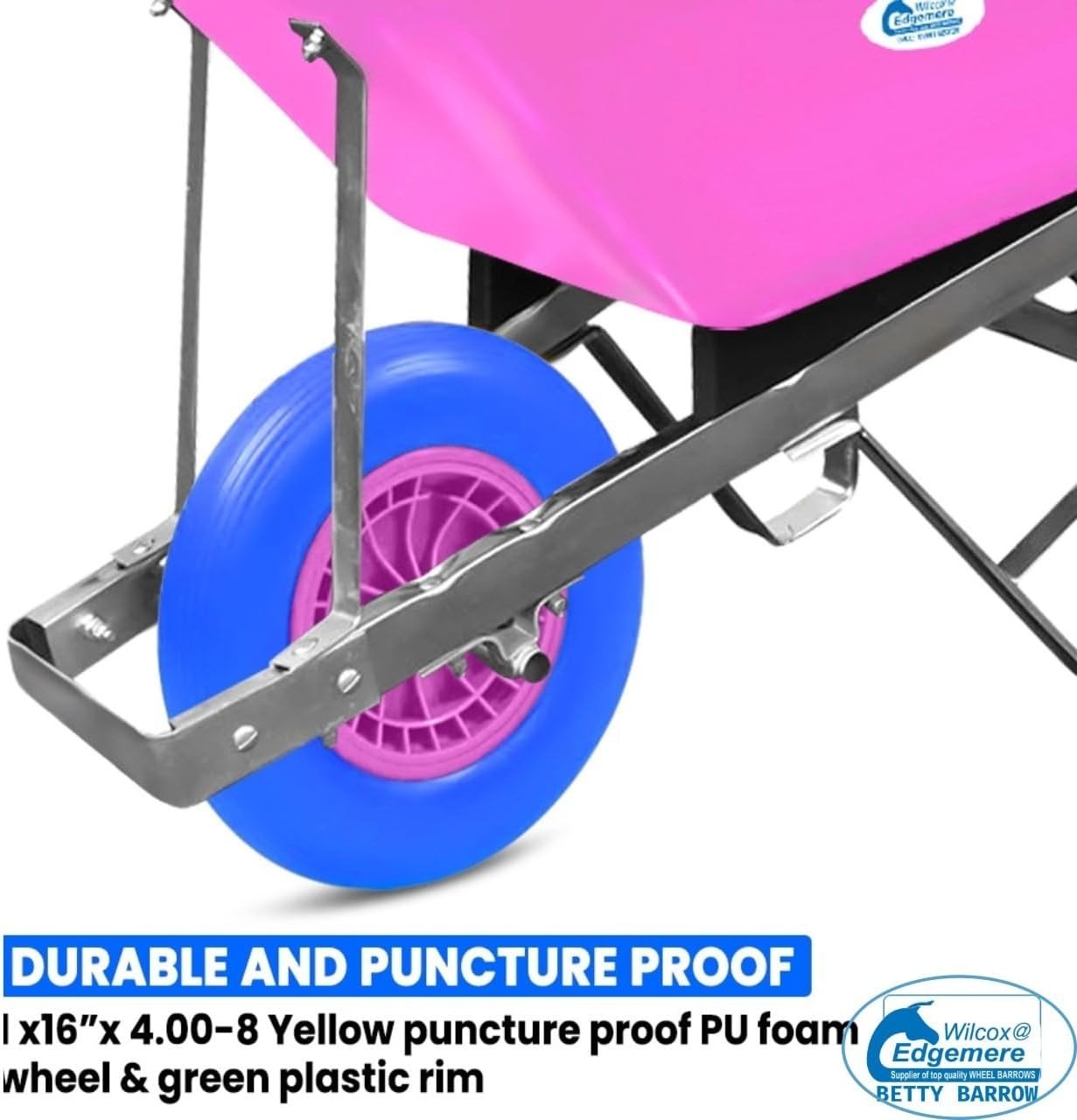 120L Garden Wheelbarrow – Pink/Blue – PU Tubeless Tyre Heavy Duty Frame
