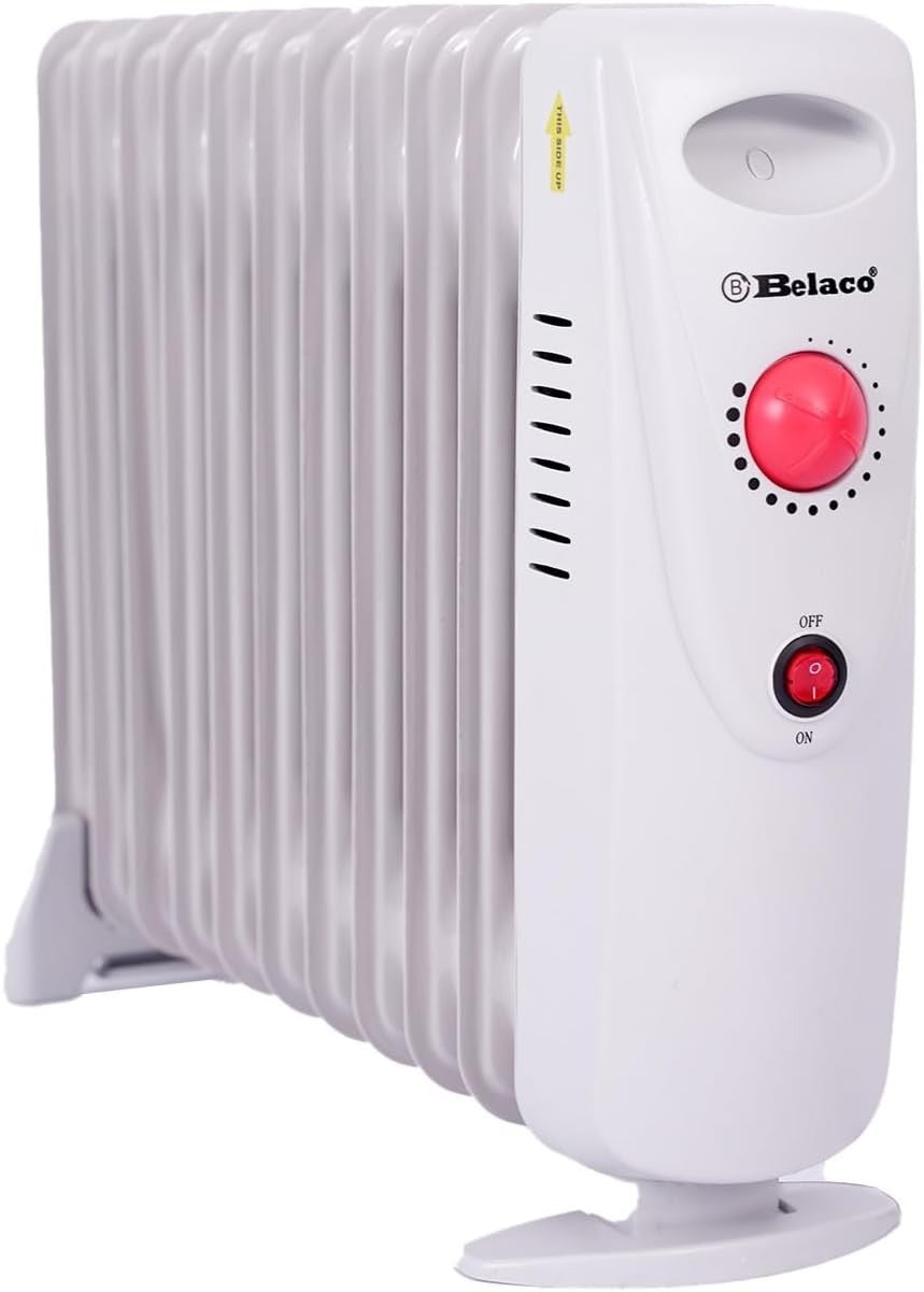 1200W Mini Oil Filled Radiator 11 Fin Portable Electric Heater White