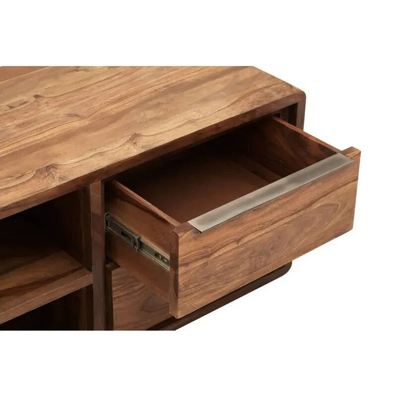 Solid Sheesham Acacia Wood TV Unit – Rustic Media Console Cabinet 175cm