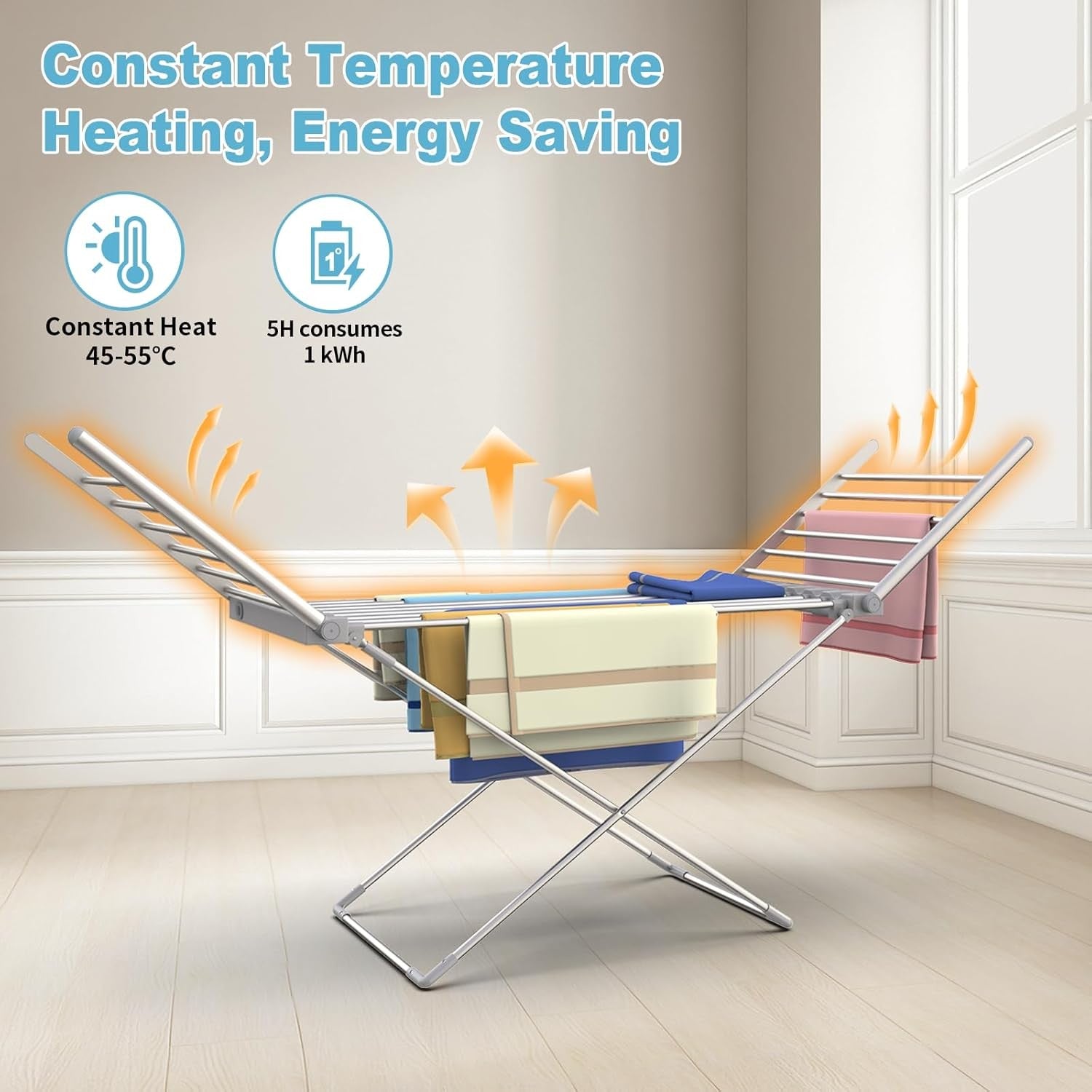 Heated Clothes Airer Foldable Winged 230W Indoor Drying Rack