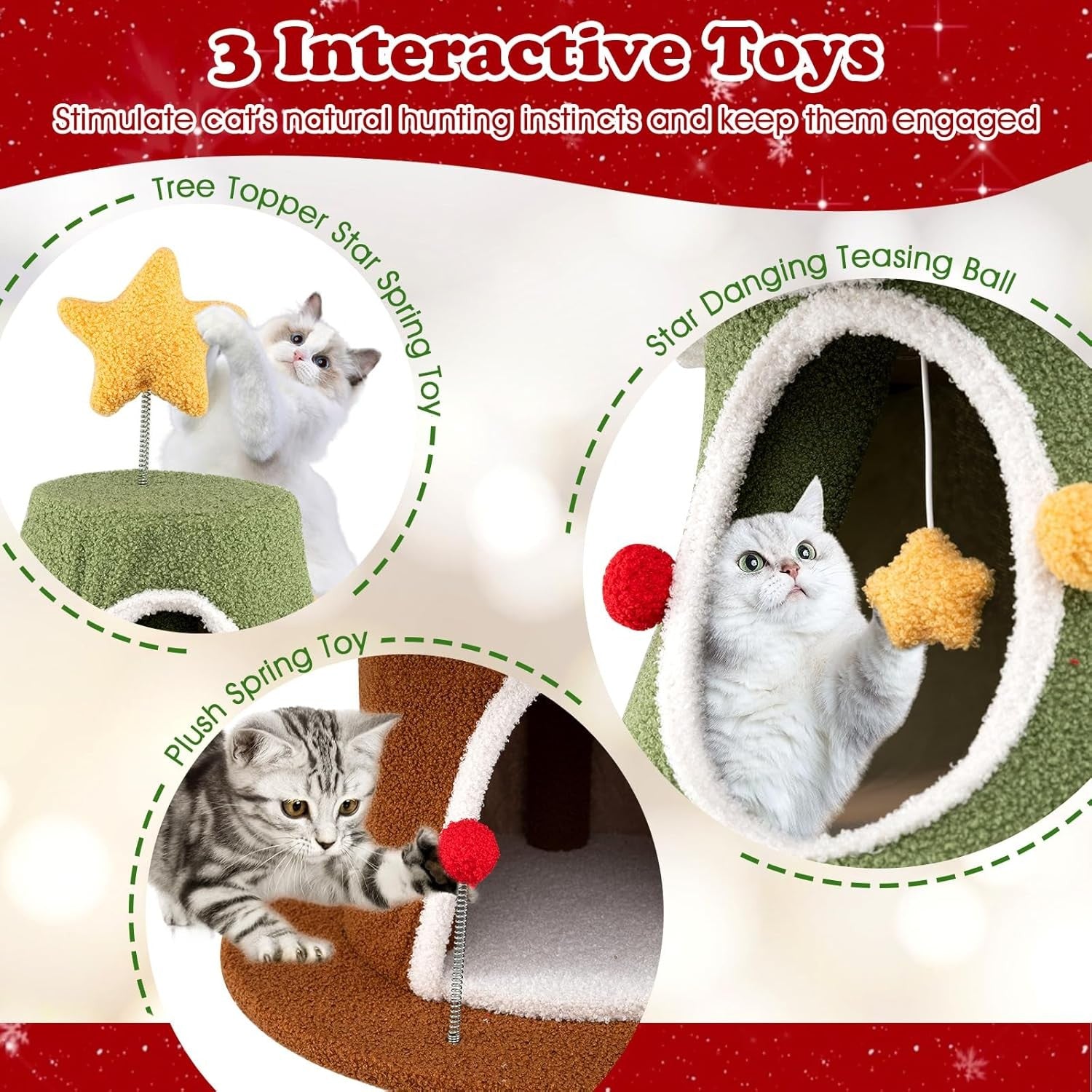 Christmas Cat Tree Tower 154cm Festive Green Multi-Level Condo Scratcher