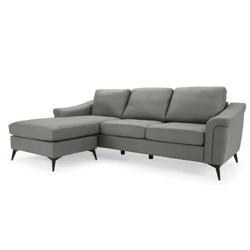 Modern Grey 3 Seater Sofa with Chaise Air Leather Reversible Lounge