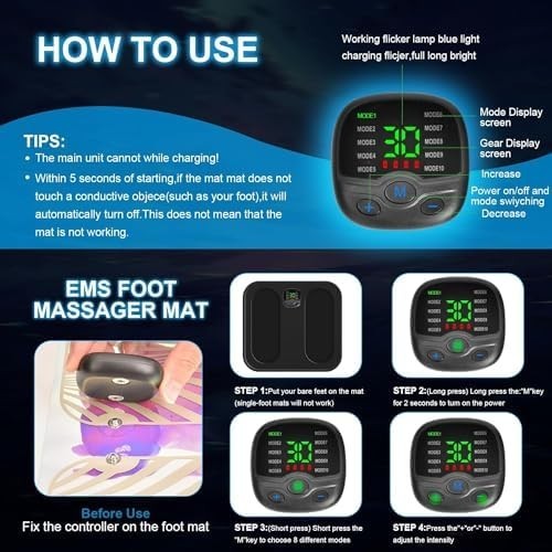 Portable EMS Foot Massager Mat 30 Intensity Muscle Circulation Relief