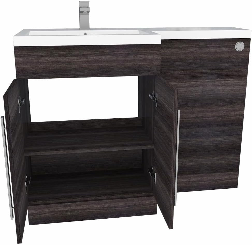 1100mm L Shape Left Hand Vanity Unit with Basin Sink & BTW Toilet Grey Finish