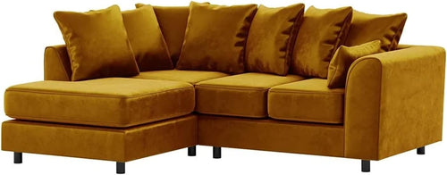 Gold Plush Velvet L-Shaped Corner Sofa LH Full Foam Seating 4 Seater