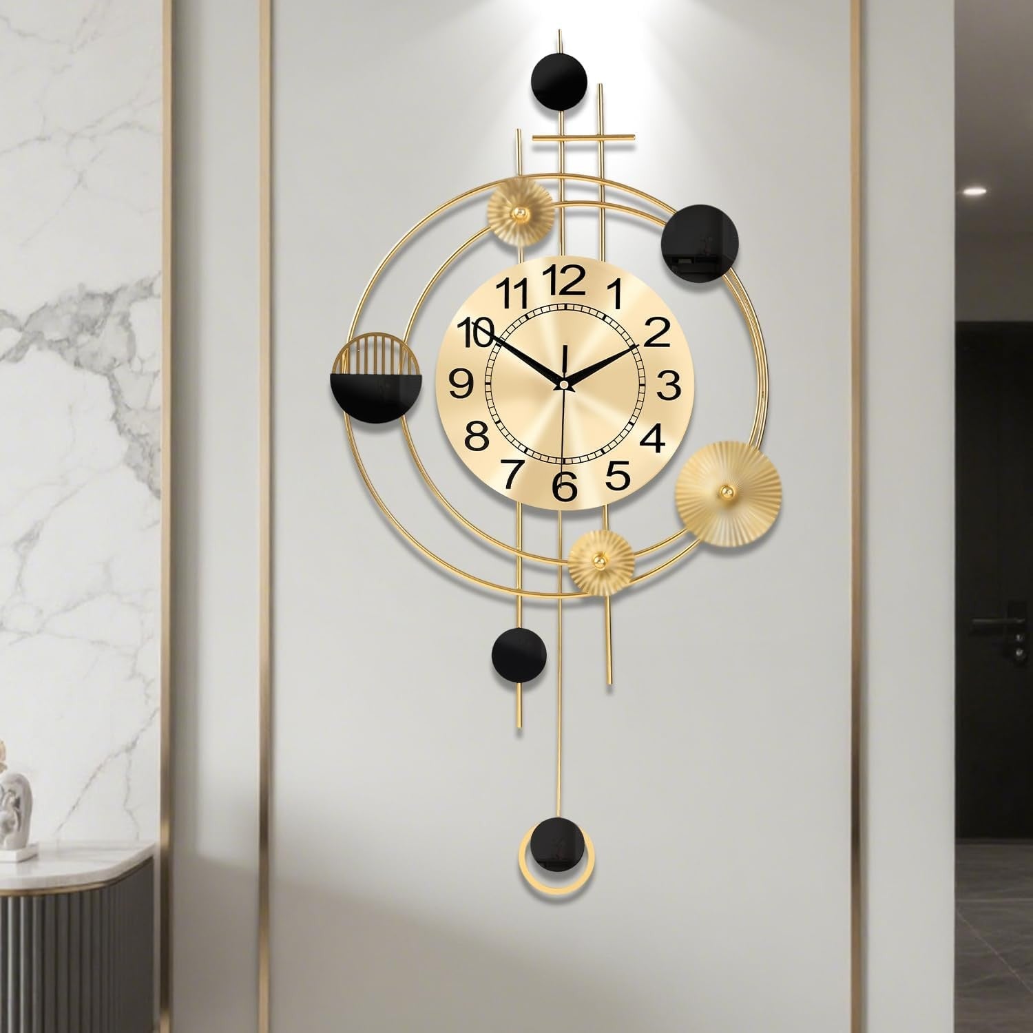 39×71cm Gold Modern Pendulum Wall Clock – Silent Quartz Large Decorative Clock