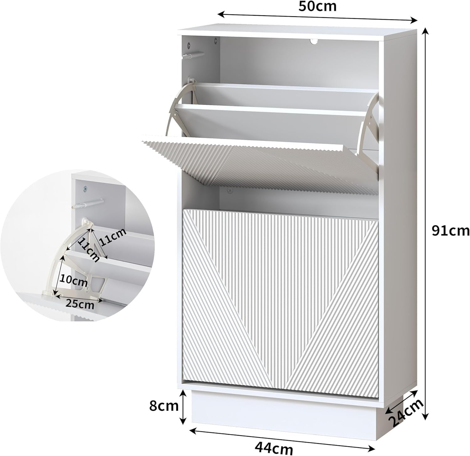 White Slim Shoe Cabinet Storage | 2 Flip Drawers, Anti-Tip, 91cm Narrow