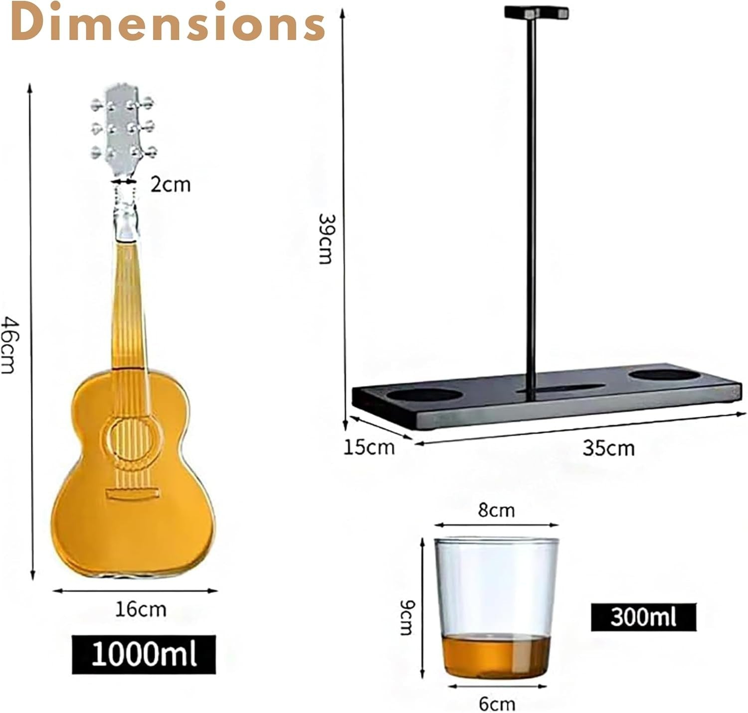 1000ml Violin Whiskey Decanter Set with Mahogany Base Glass Gift for Music Lover