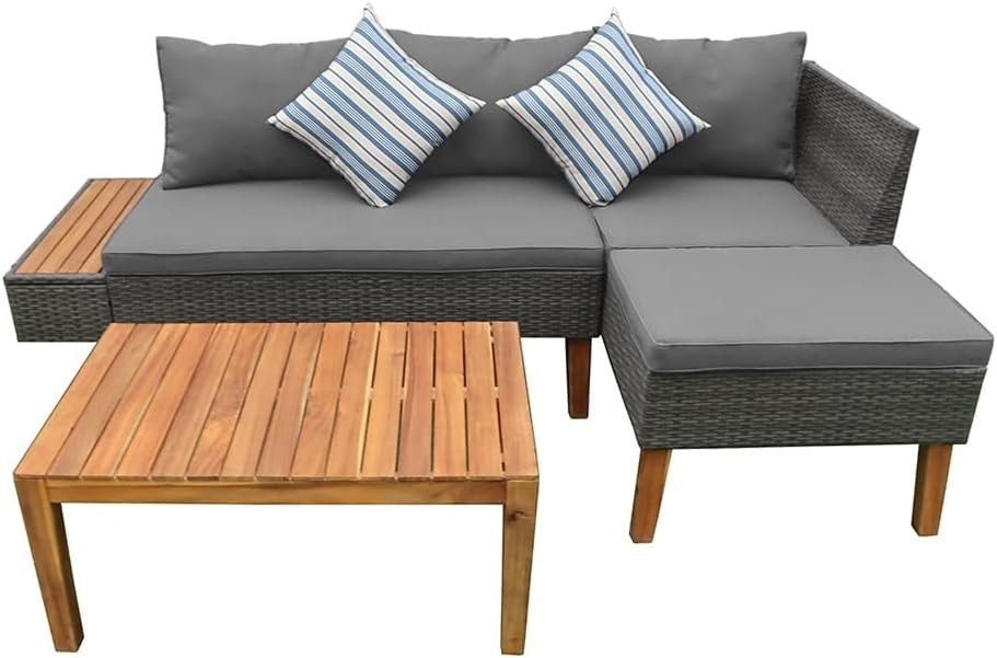 4 Seater Rattan Garden Sofa Set with Built-in Side Table & Coffee Table