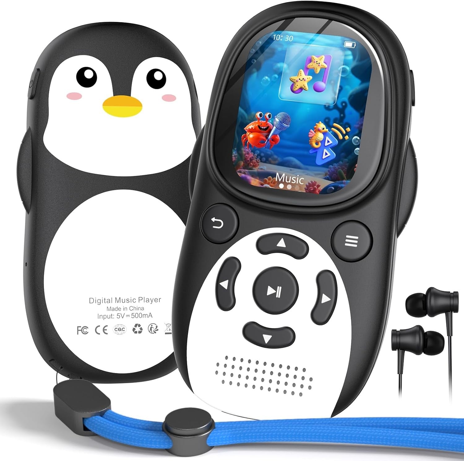 Kids MP3 Player 64GB Bluetooth 5.3 Penguin FM Speaker Recorder