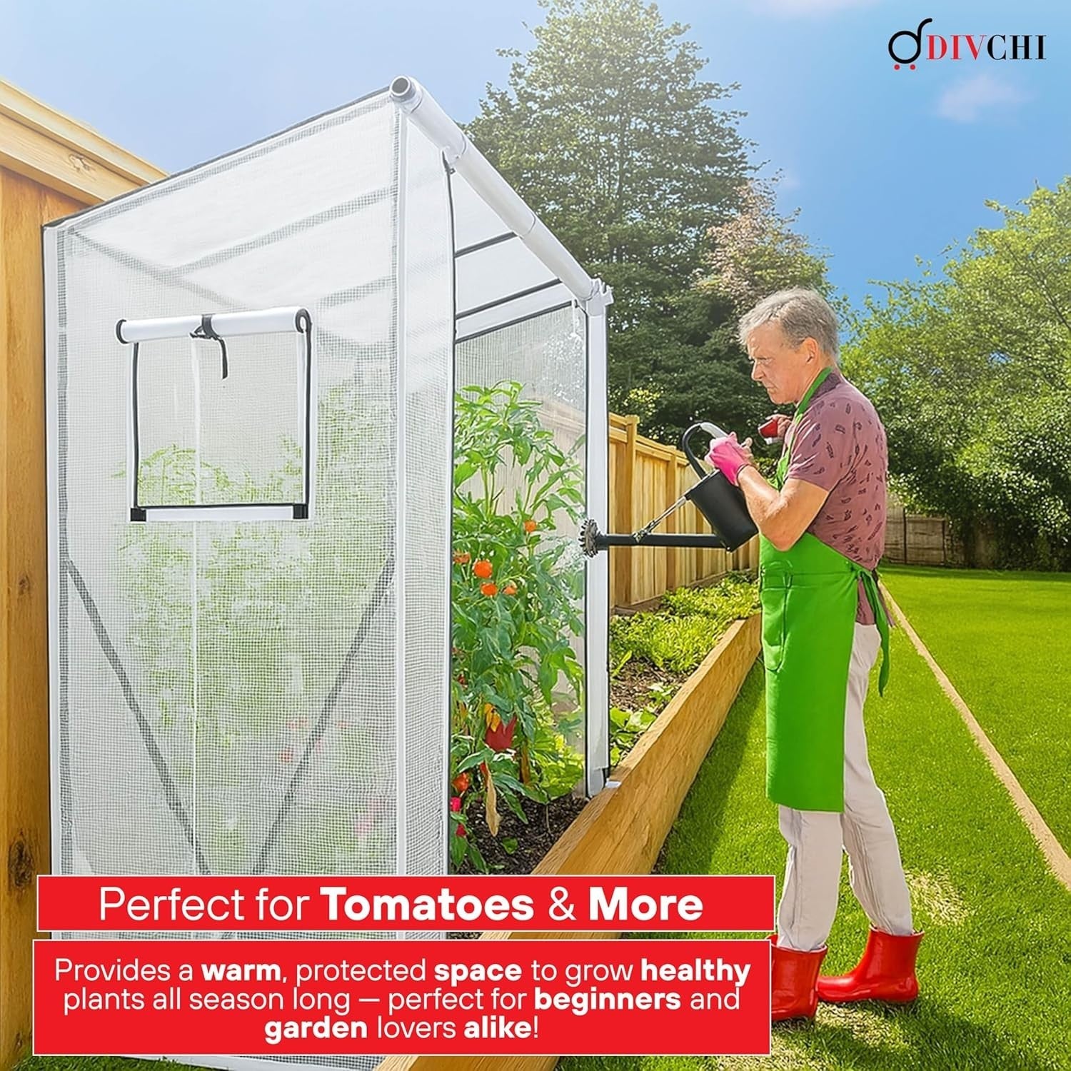 Walk-In Garden Greenhouse Tent UV Resistant PE Cover Steel Frame Zip Door 200cm