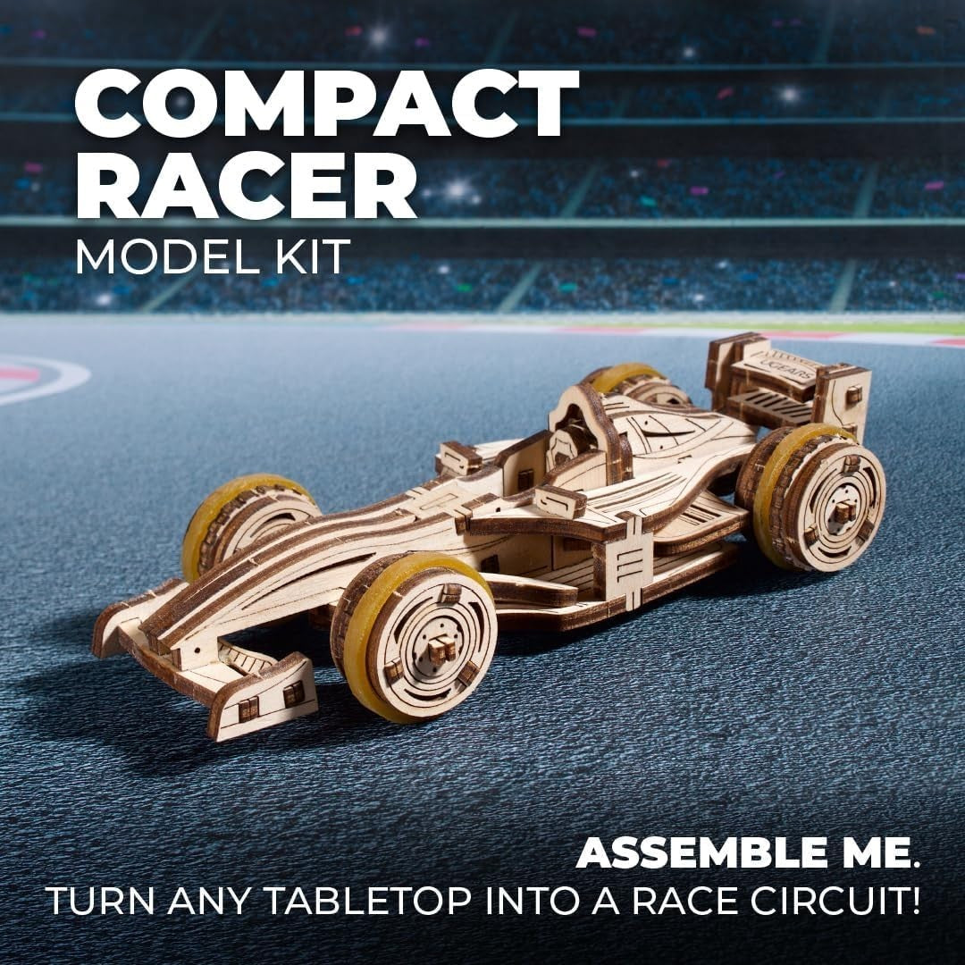 3D Wooden Compact Racer Puzzle Kit - DIY Model Car for Adults