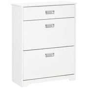 White Shoe Cabinet Bench with Drawers & Flip Doors – Slim Entryway Unit