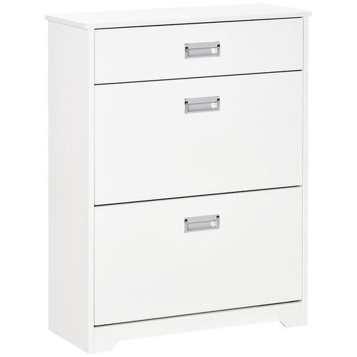 White Shoe Cabinet Bench with Drawers & Flip Doors – Slim Entryway Unit