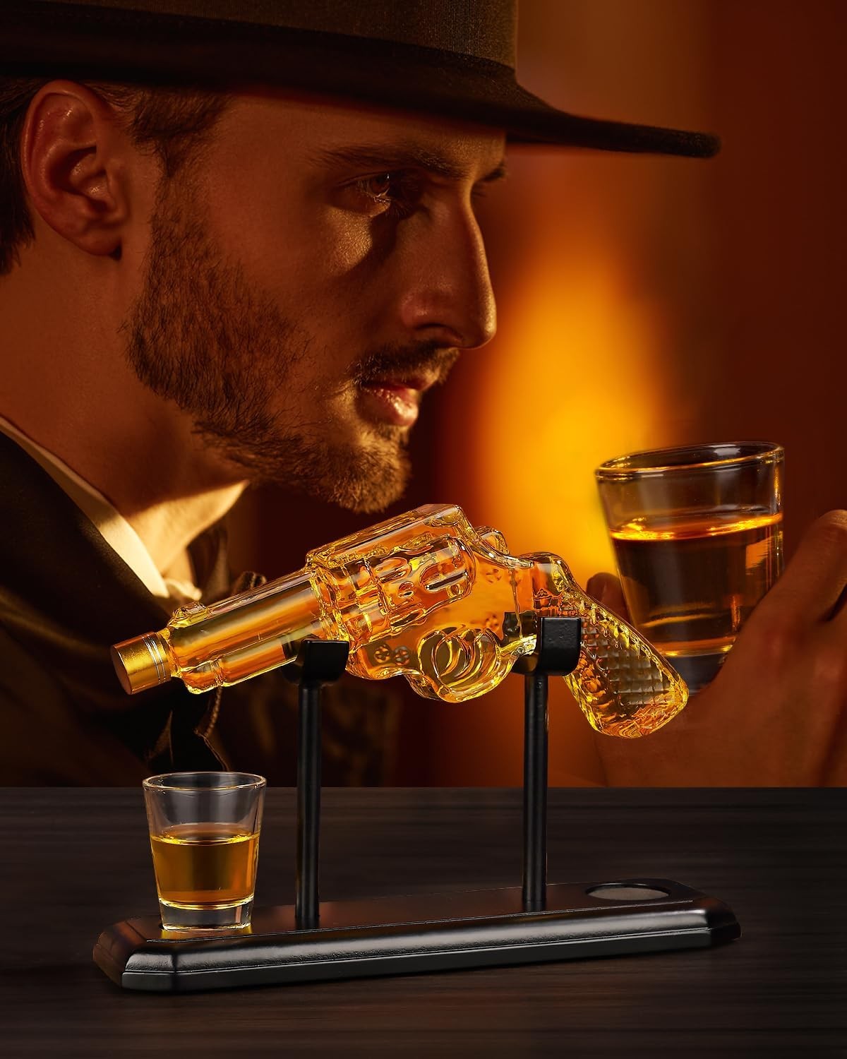 Revolver Whiskey Decanter Set with Shot Glasses 275ml Novelty Gift for Men Bar