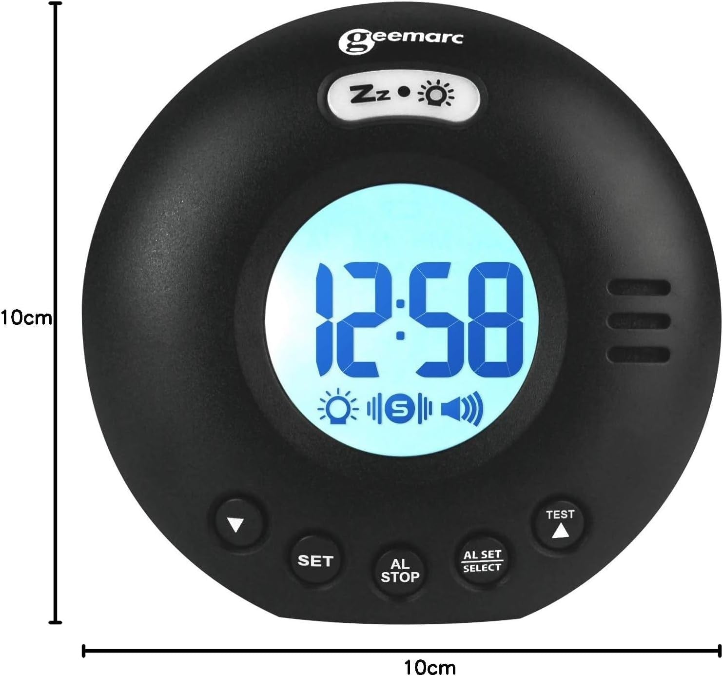 Black Vibrating Travel Alarm Clock Loud 75dB Flashing Light Snooze
