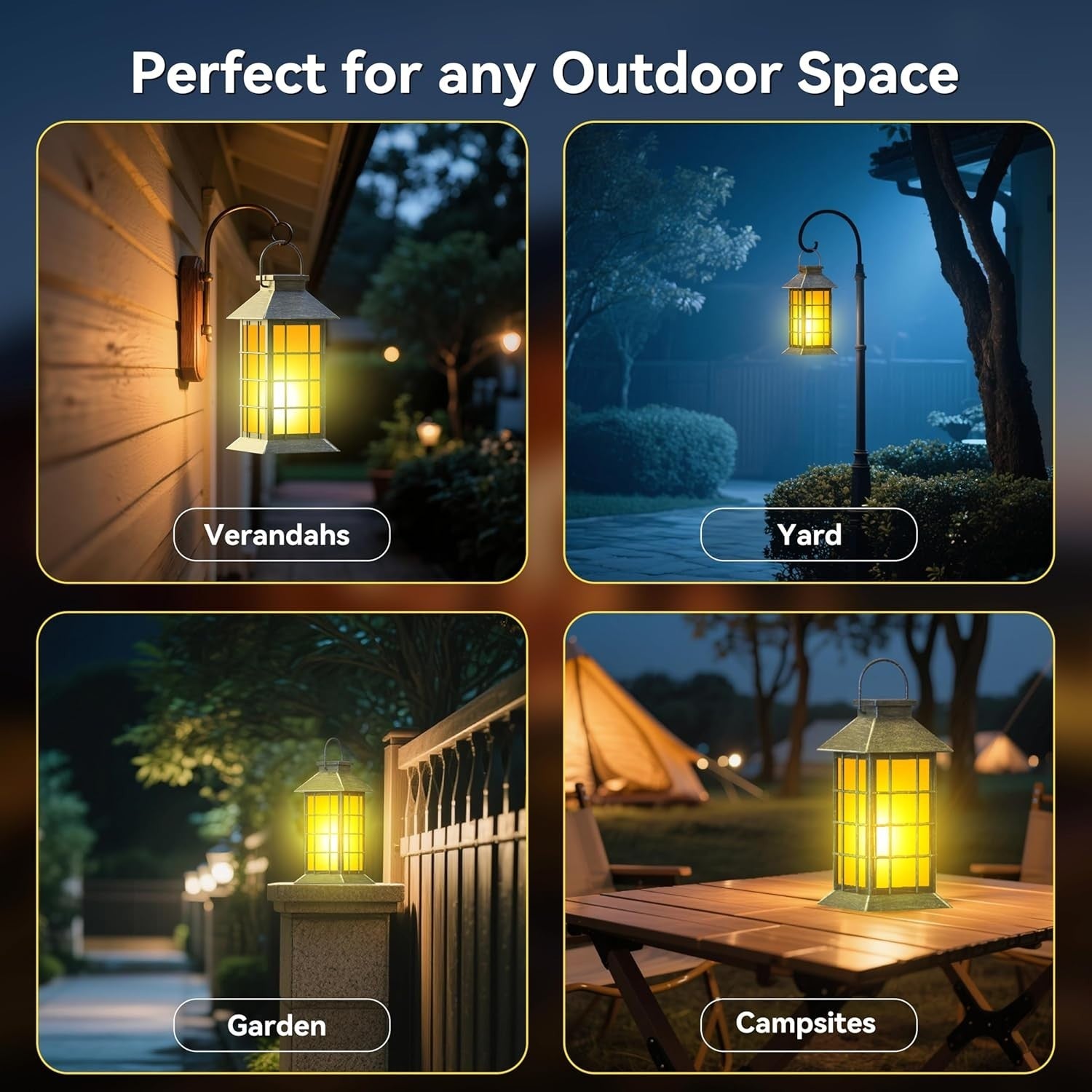 anyperfect 2-Pack Solar Lanterns Flickering Flame 13" Bronze-Grid Glass Outdoor