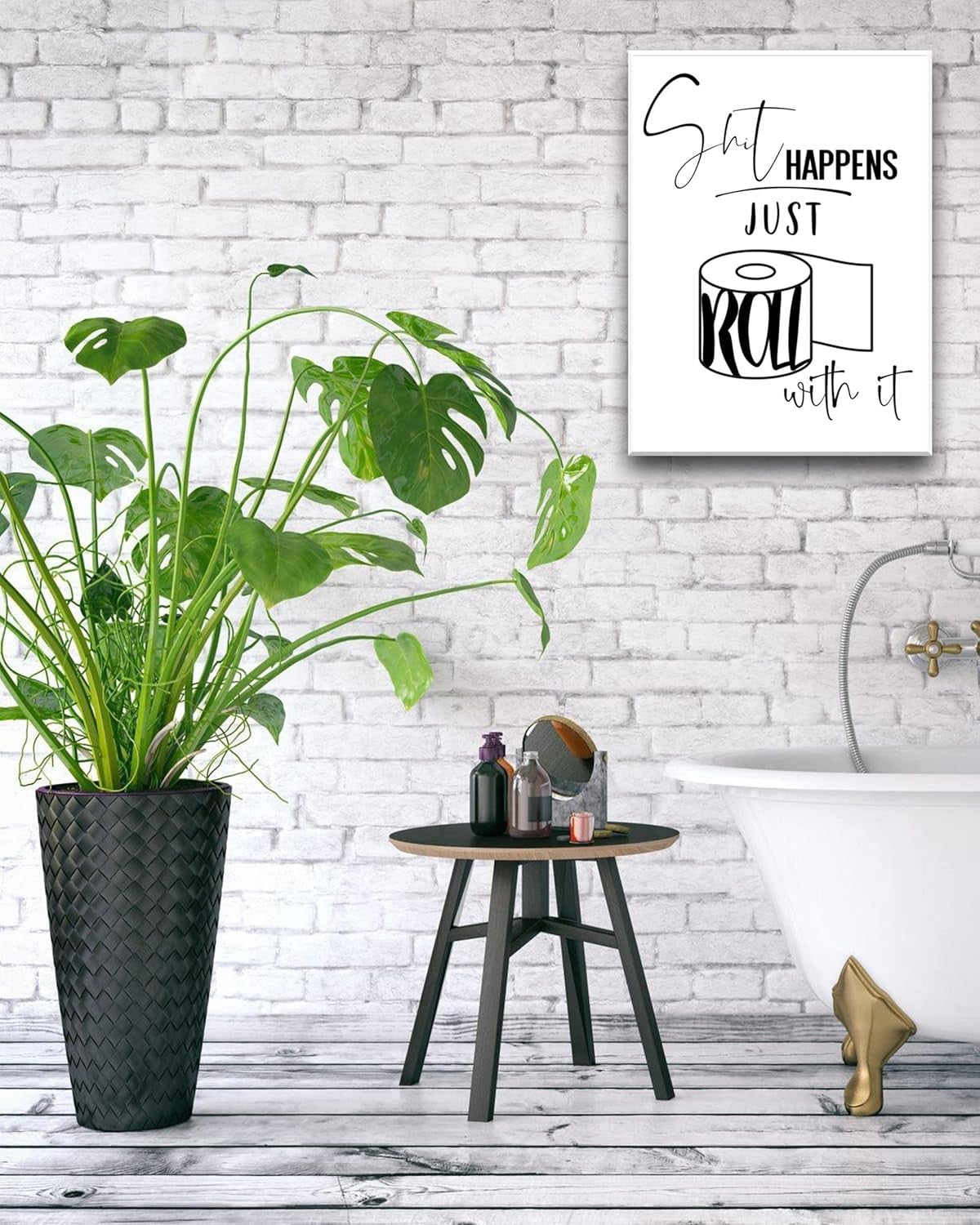 Funny Bathroom Wall Art 12x16 Framed Waterproof Canvas
