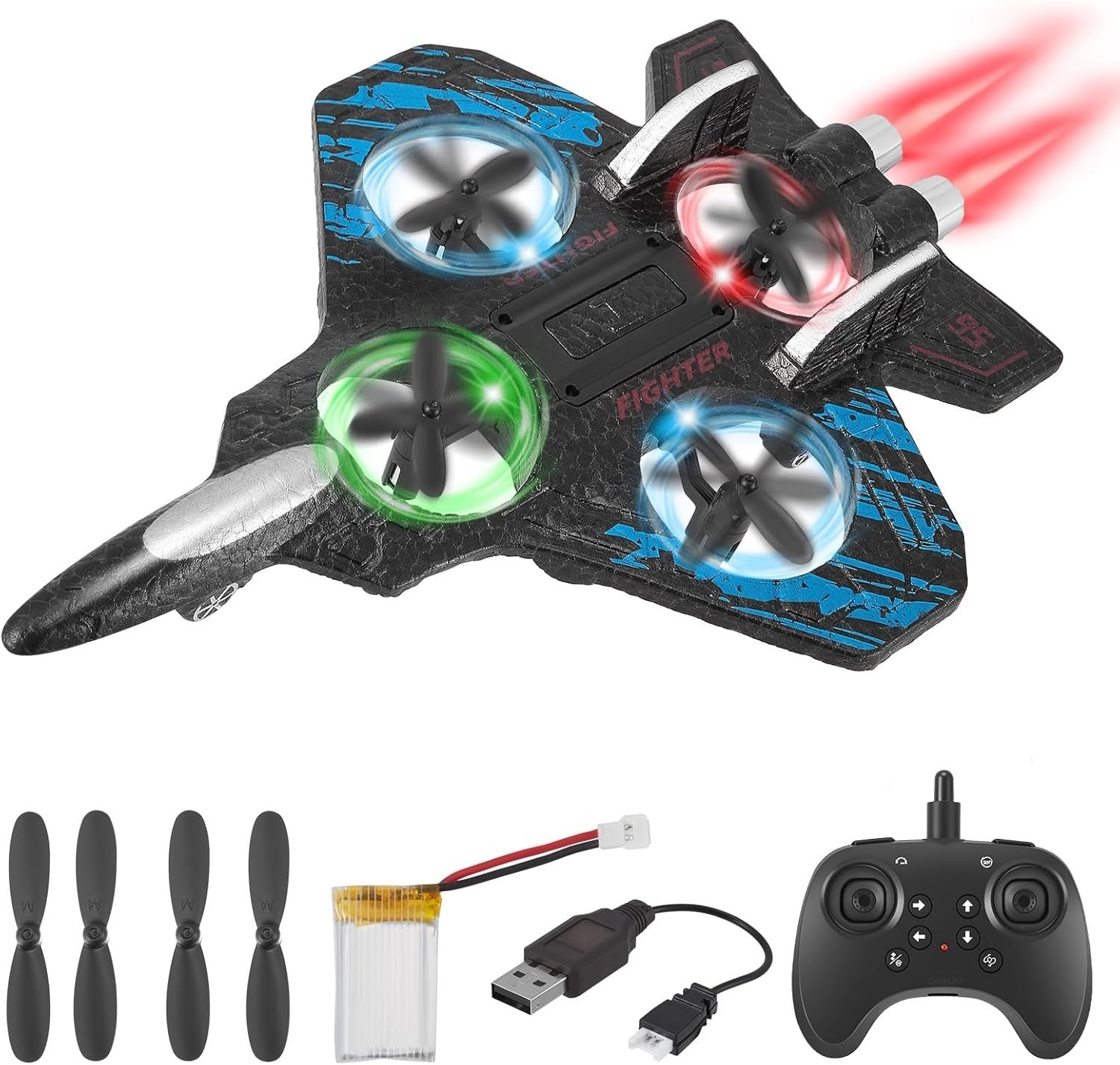 Foam RC Plane Toy for Kids with LED Lights, 360° Flip & Stunt Roll